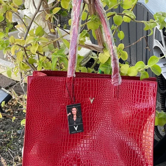 VANESSA WILLIAMS Vibrant Red Croc-Embossed Tote Bag - Picture 8 of 15